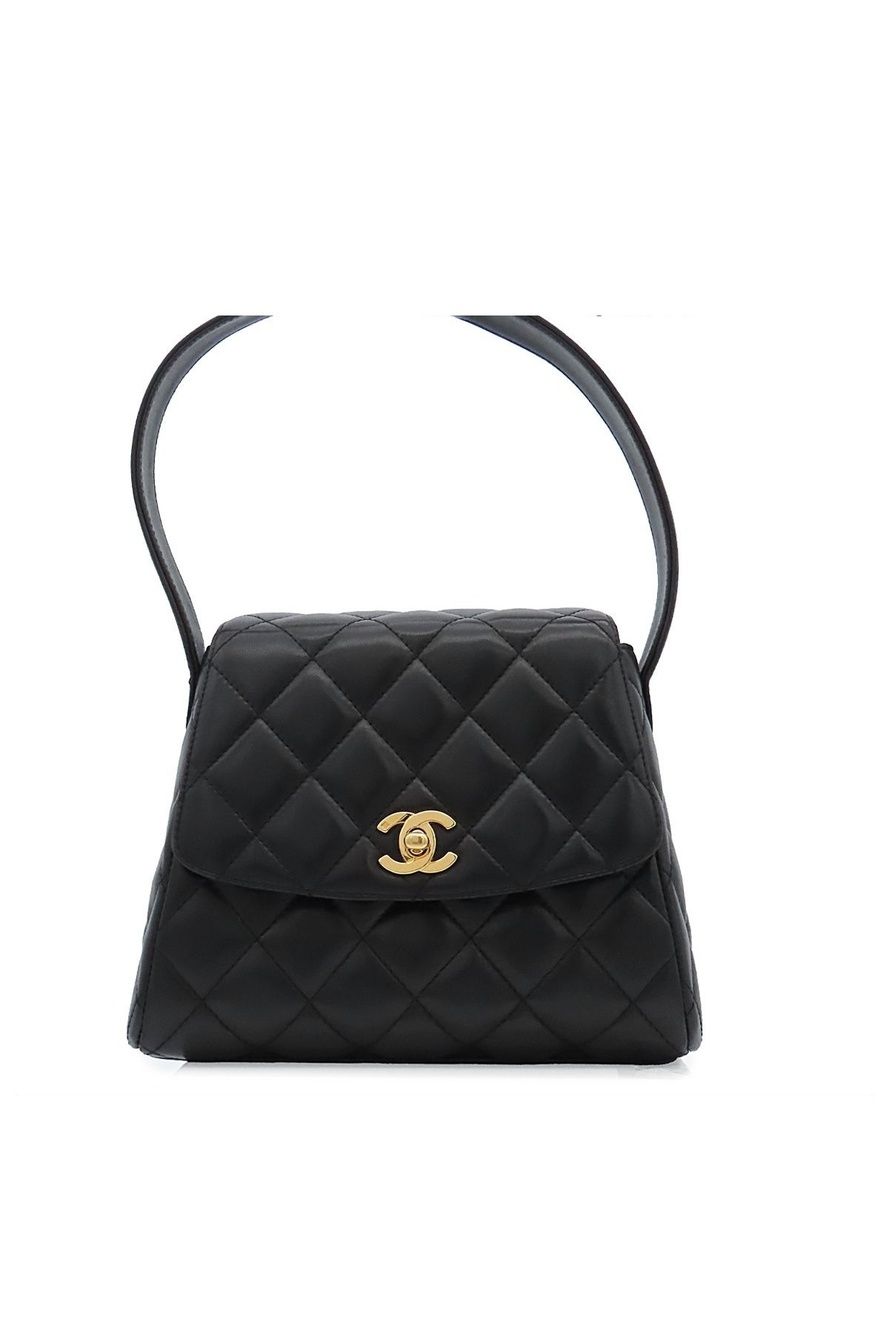 Chanel Shoulder Bag Black Gold Lambskin Quilted 21 2-Way Vintage